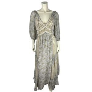 NEW Free People You're a Jewel Maxi Dress Size S Floral Stripe Print Puff Sleeve